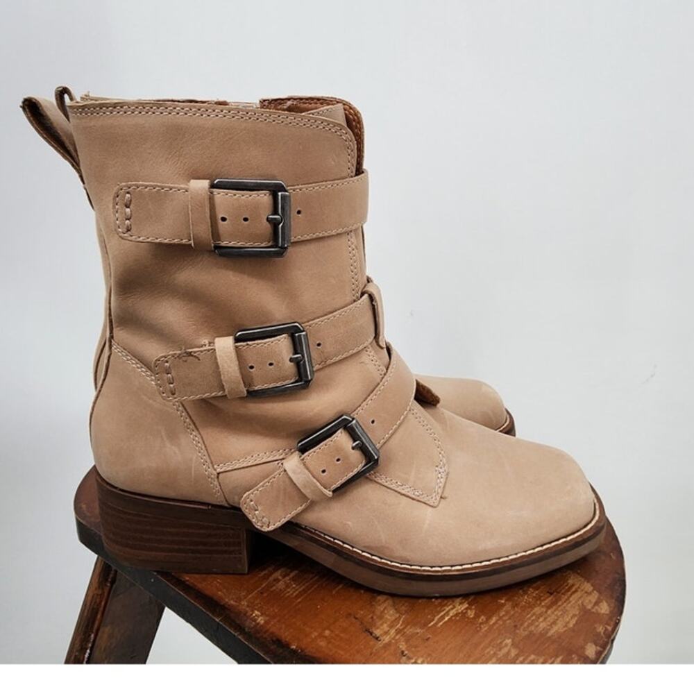 Lucky Brand LK- Katriny Light Brown Square Toe Moto Buckle Leather Boots Size 8
